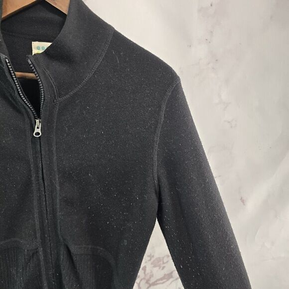 Title Nine Sweater Womens Small Black Merino Wool Mock Neck Full Zip Pockets - Picture 11 of 12